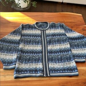 Alpaca Peruvian Zip Up Sweater in various blues measures large